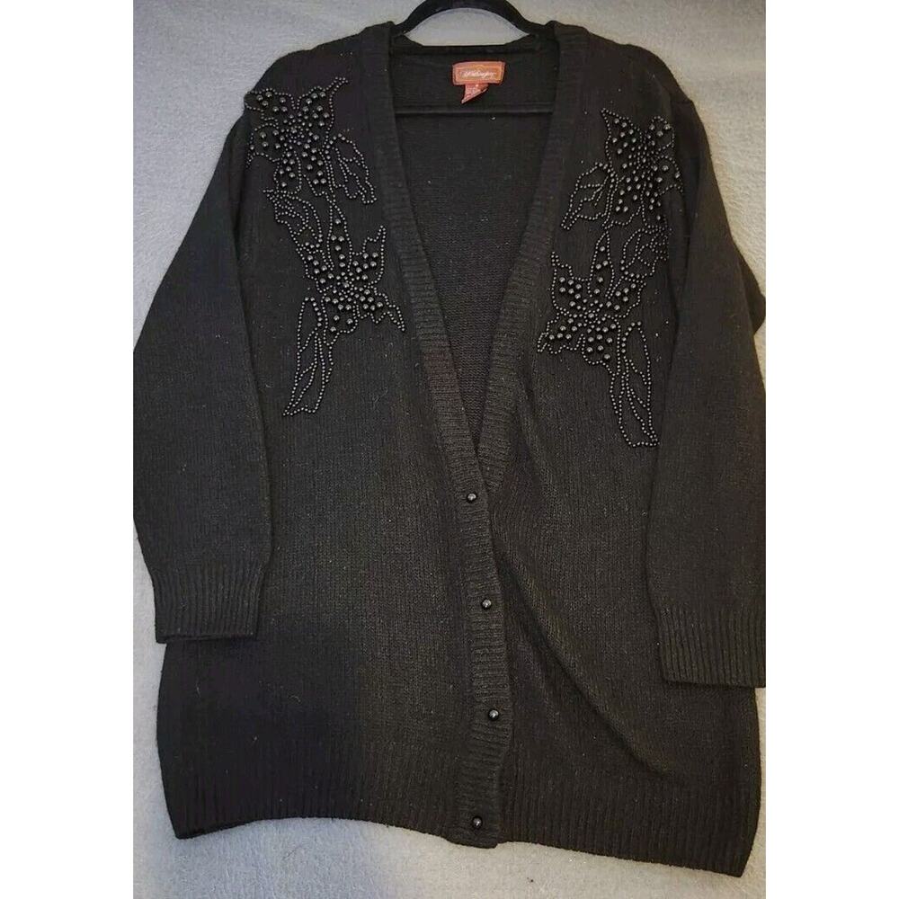 Vintage Worthington Silk Angora Nylon LambsWool Blend Sweater Black‎ Beaded Sz M